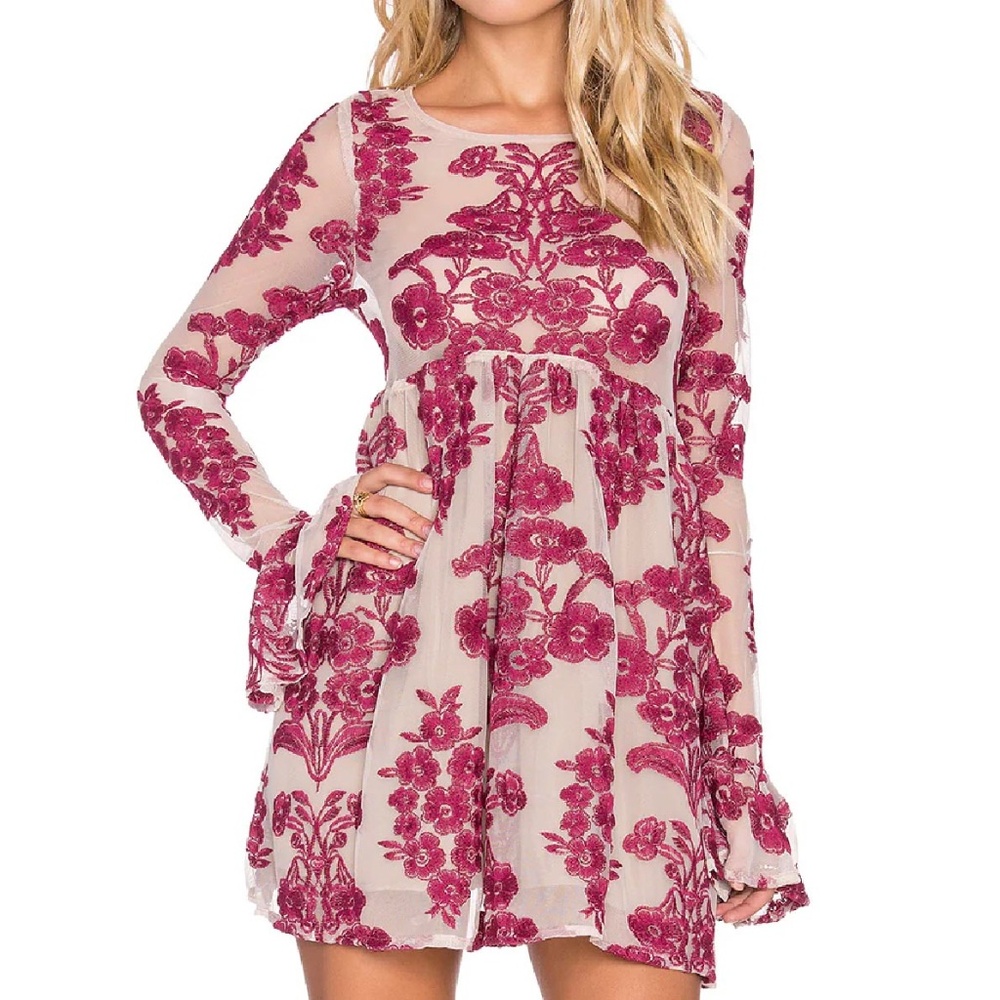 For Love And Lemons Temecula Mini Dress Embroidered Sheer XS
